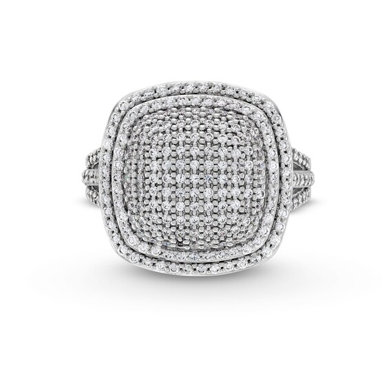 1 CT. T.w. Cushion-Shaped Multi-Diamond Double Frame Split Shank Ring in 10K White Gold