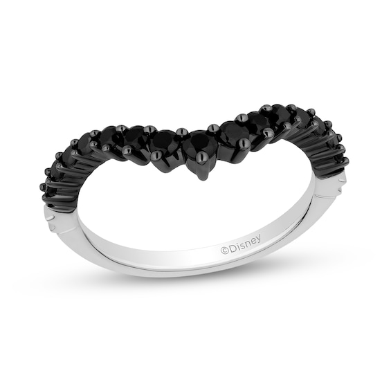 Enchanted Disney 1/2 CT. T.w. Black Diamond Crown Contour Anniversary Band in 14K White Gold and Black Rhodium