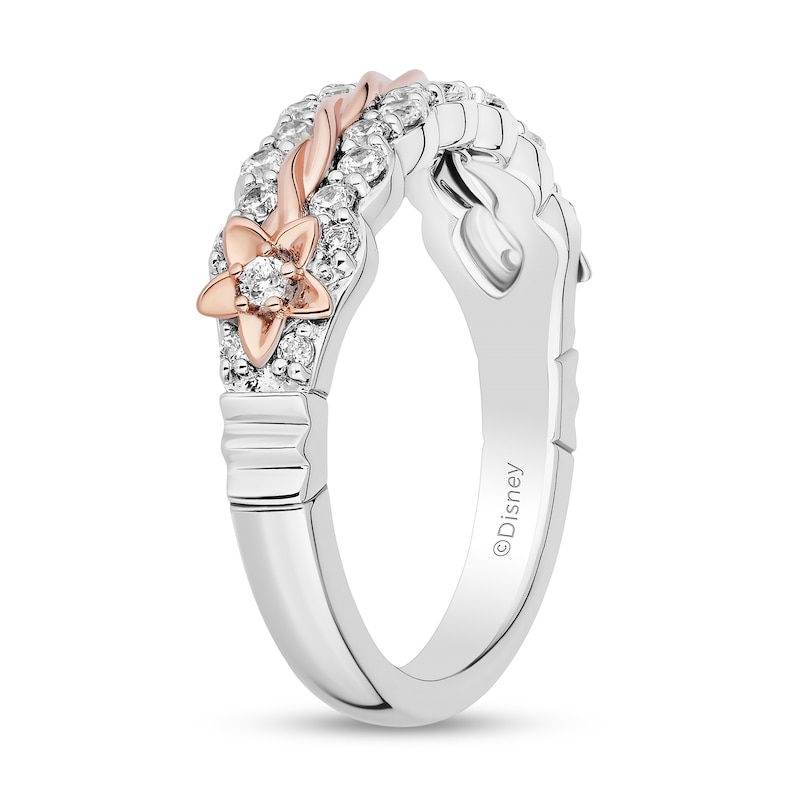 Main Image 2 of Enchanted Disney Rapunzel 1/2 CT. T.W. Diamond Braided Scallop Wedding Band in 14K Two-Tone Gold