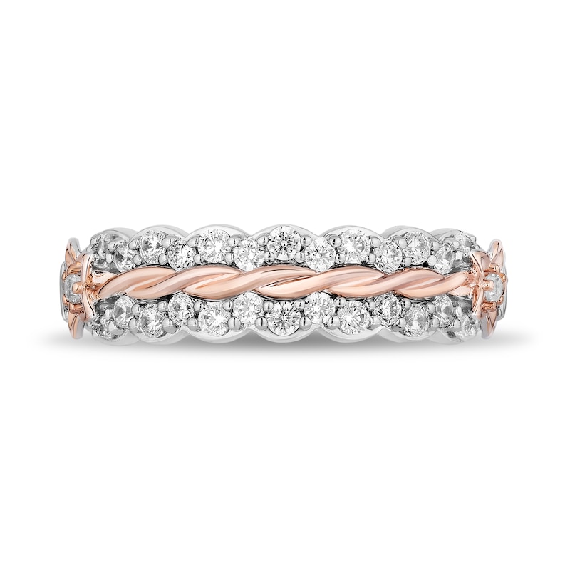 Main Image 4 of Enchanted Disney Rapunzel 1/2 CT. T.W. Diamond Braided Scallop Wedding Band in 14K Two-Tone Gold