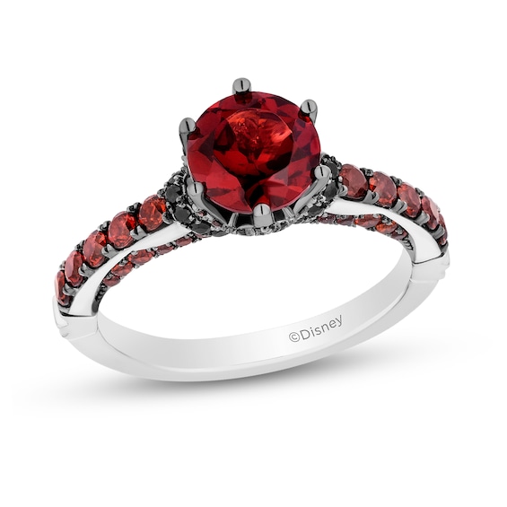 Enchanted Disney Villains Evil Queen Garnet and 1/10 CT. T.w. Black Diamond Engagement Ring in 14K Two-Tone Gold