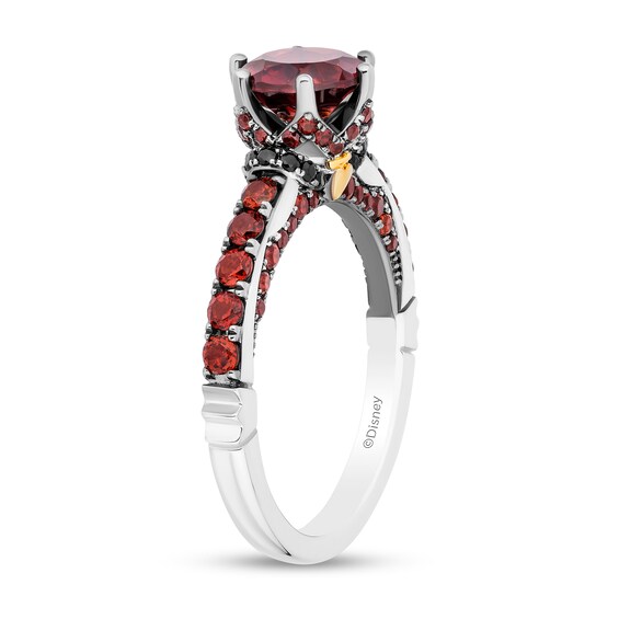 Enchanted Disney Villains Evil Queen Garnet and 1/10 CT. T.w. Black Diamond Engagement Ring in 14K Two-Tone Gold