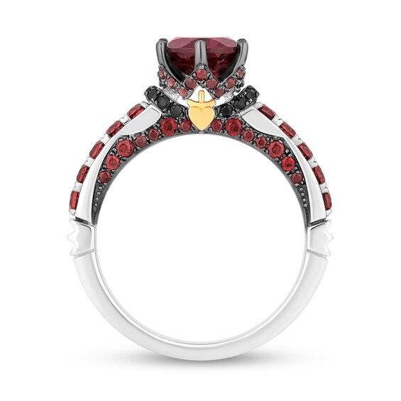 Enchanted Disney Villains Evil Queen Garnet and 1/10 CT. T.w. Black Diamond Engagement Ring in 14K Two-Tone Gold