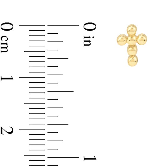 Beaded Cross Stud Earrings in 14K Gold