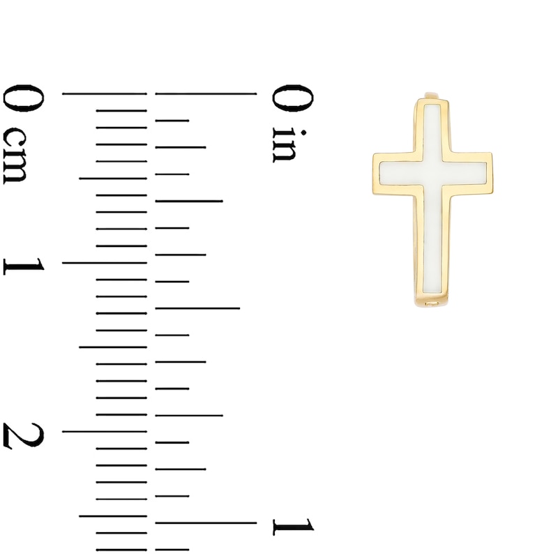 Main Image 2 of White Enamel Cross Huggie Hoop Earrings in 14K Gold
