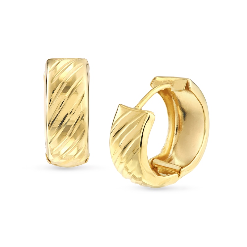 Main Image 1 of 16.28mm Diamond-Cut Huggie Hoop Earrings in 10K Gold