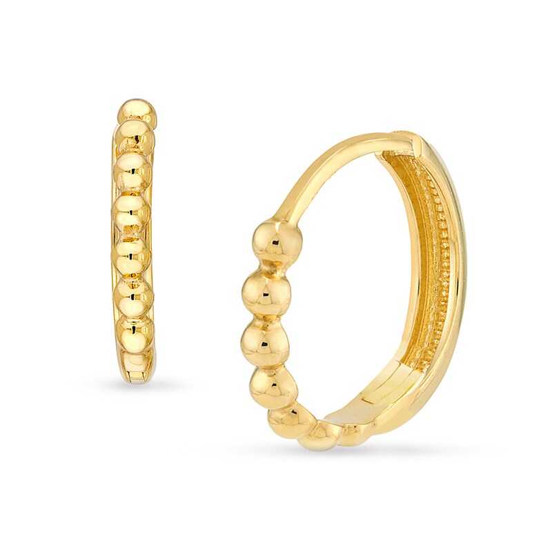 Main Image 1 of 14.0mm Beaded Huggie Hoop Earrings in 14K Gold