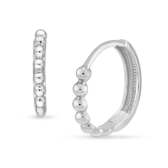 14.0mm Beaded Huggie Hoop Earrings in 14K White Gold