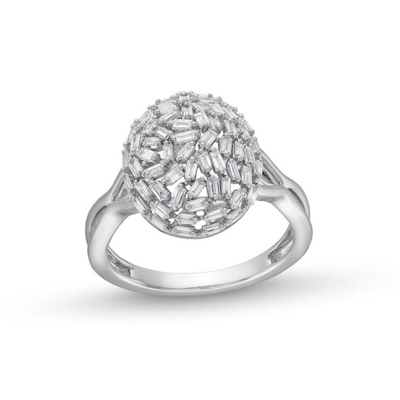 1/2 CT. T.w. Oval-Shaped Baguette Multi-Diamond Split Shank Ring in 10K White Gold
