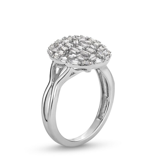 1/2 CT. T.w. Oval-Shaped Baguette Multi-Diamond Split Shank Ring in 10K White Gold