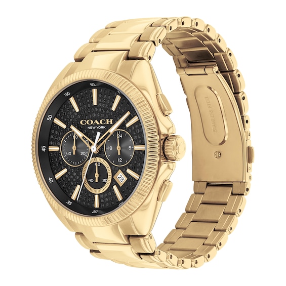 Men's Coach Jackson Gold-Tone IP Chronograph Watch with Black Dial (Model: 14602697)