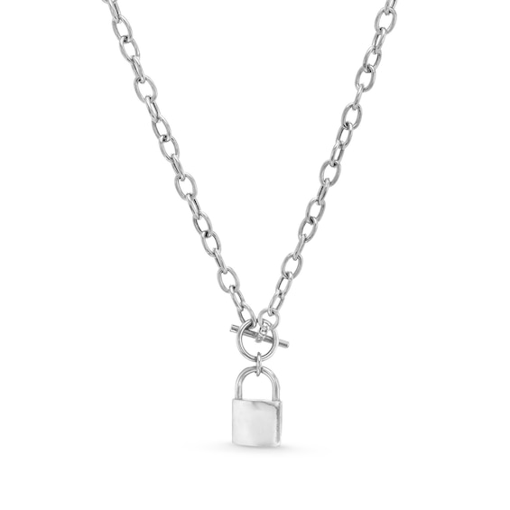 4.5mm Anchor Chain Toggle Necklace with Lock Charm in Hollow Sterling Silver - 17"