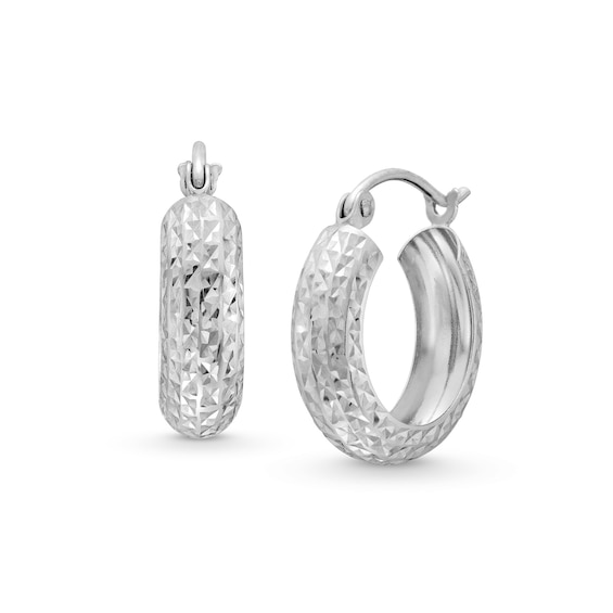 15.0mm Diamond-Cut Hoop Earrings in Hollow 14K White Gold