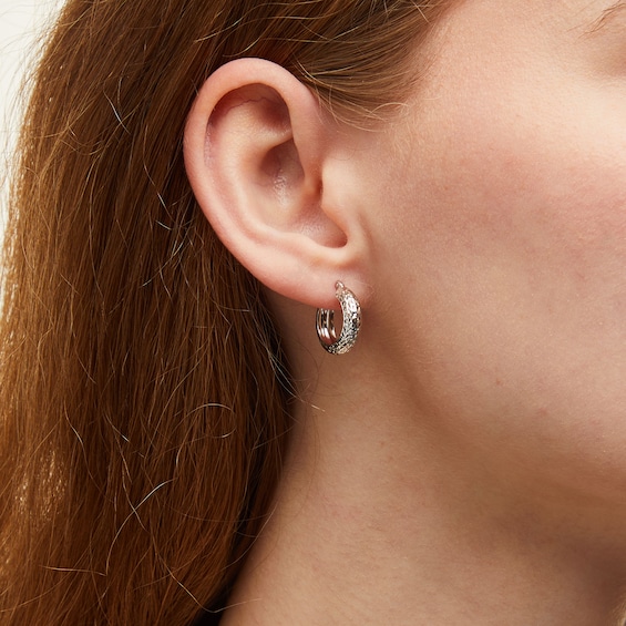15.0mm Diamond-Cut Hoop Earrings in Hollow 14K White Gold