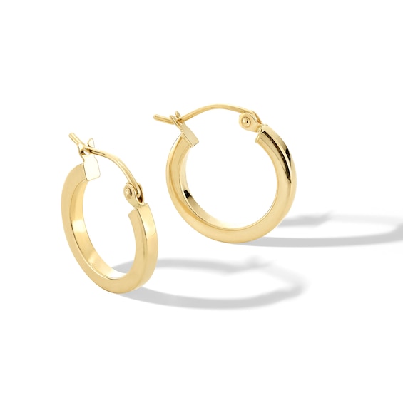15.0mm Square Tube Hoop Earrings in Hollow 14K Gold