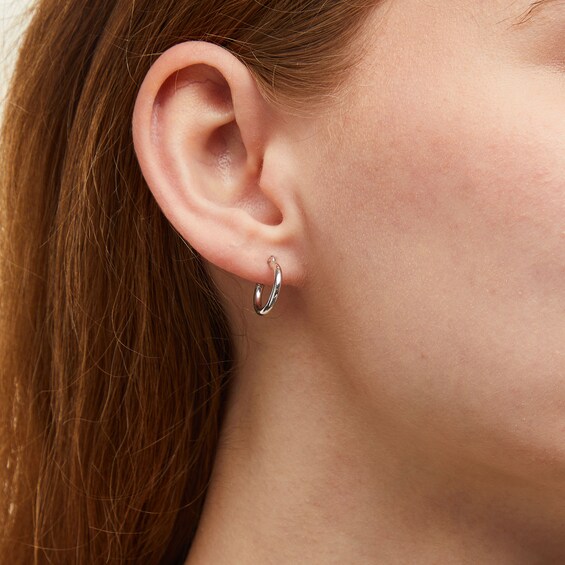 13.0mm Polished Hoop Earrings in Hollow 14K White Gold