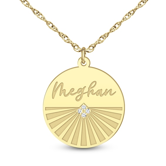 18.0mm Diamond Accent Engravable Sunburst Disc Pendant (1 Line)