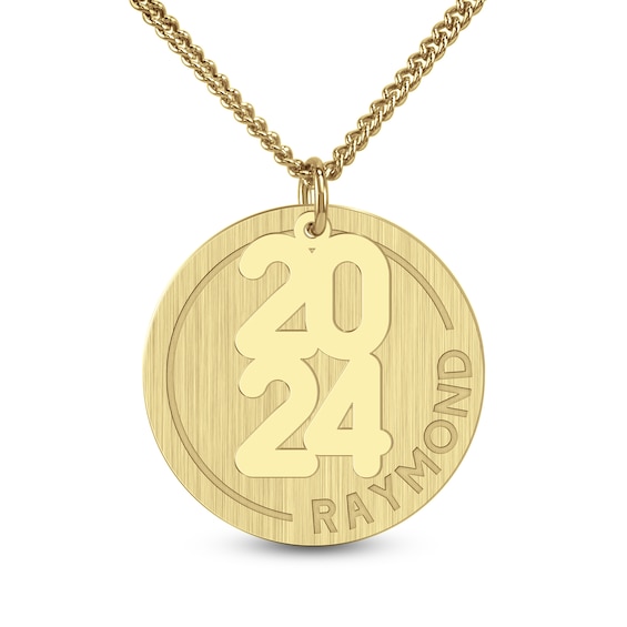 25.0mm Brushed Engravable Graduation Year and Name Disc Two Piece Charm Pendant (1 Year and Line) - 22"