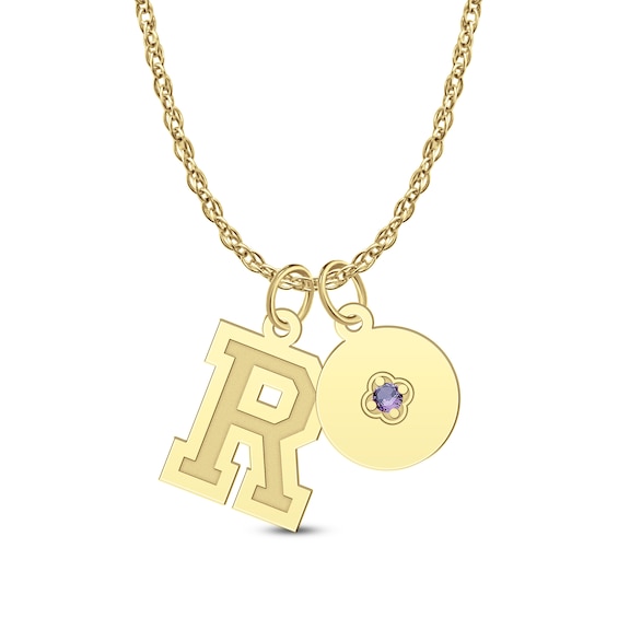 Birthstone Initial Two Piece Charm Pendant (1 Stone and Initial)