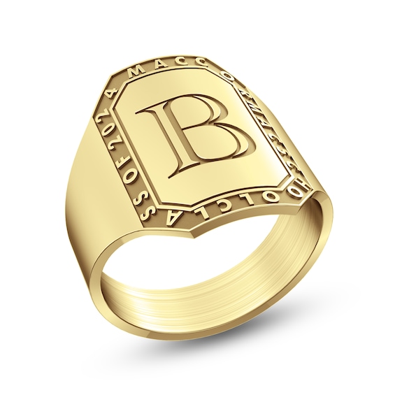 Engravable Initial Octagon-Top Graduation Ring (1 Initial and Line)