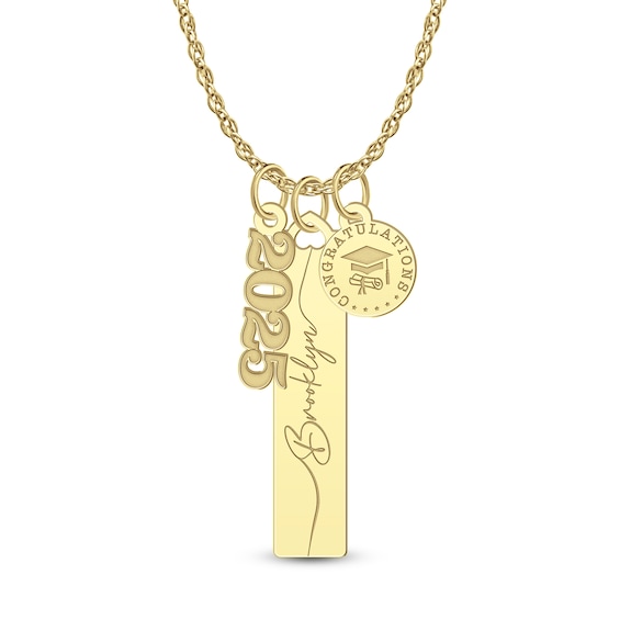 Engravable Graduation Year and Cap Three Piece Charm Pendant (1 Line and Year)