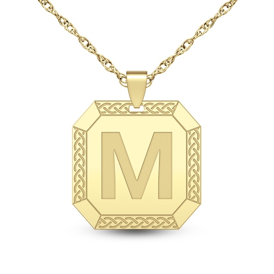 20.0mm Engravable Initial Rope Border Octagon Pendant (1 Initial) - 22"