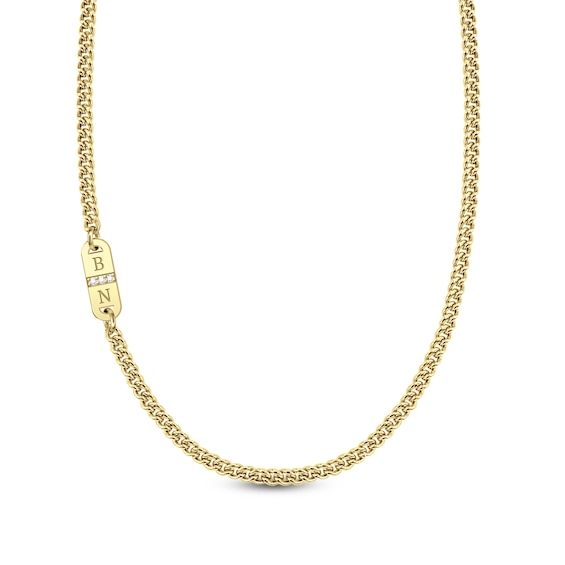 Offset Diamond Accent Engravable Initial Bar Necklace (2 Initials) - 22"