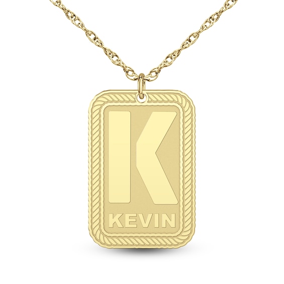 Brushed Engravable Initial and Name Rope Frame Dog Tag Pendant (1 Initial and Line) - 22"