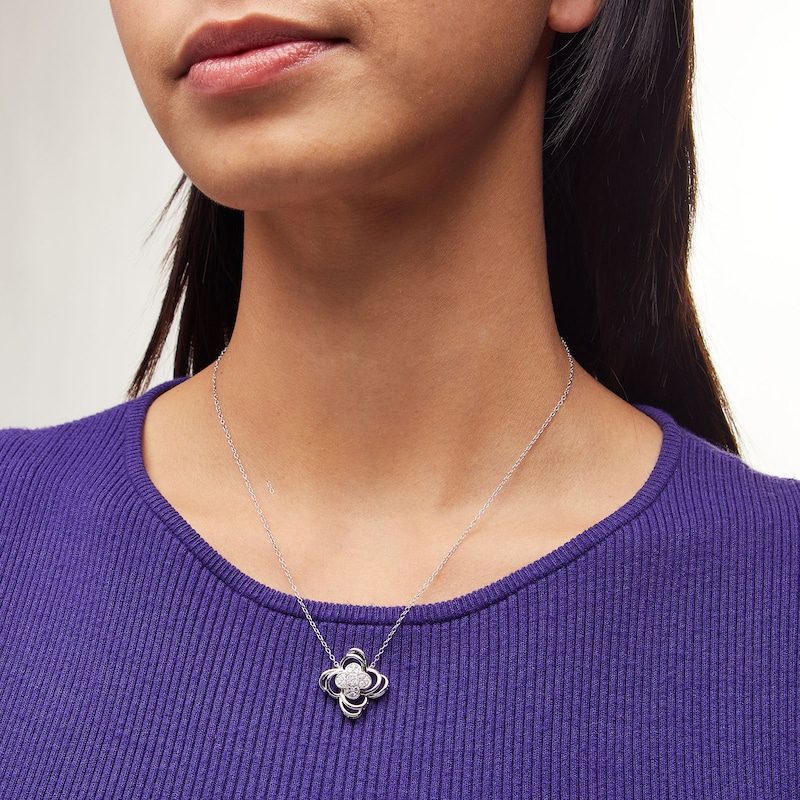 Main Image 2 of 1/3 CT. T.W. Clover-Shaped Multi-Diamond Double Swirl Frame Necklace in Sterling Silver