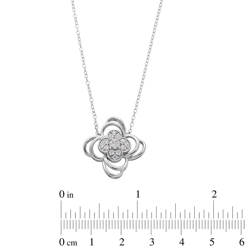 Main Image 3 of 1/3 CT. T.W. Clover-Shaped Multi-Diamond Double Swirl Frame Necklace in Sterling Silver