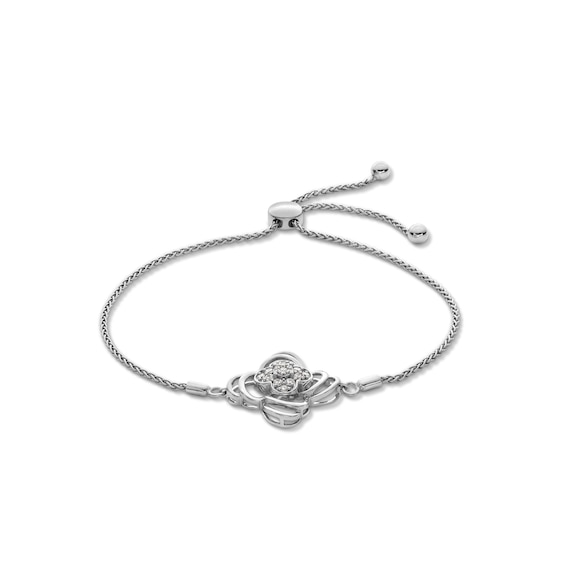 1/4 CT. T.w. Clover-Shaped Multi-Diamond Double Swirl Frame Bolo Bracelet in Sterling Silver - 9"