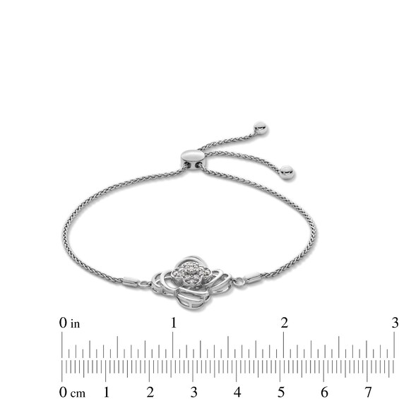 1/4 CT. T.w. Clover-Shaped Multi-Diamond Double Swirl Frame Bolo Bracelet in Sterling Silver - 9"