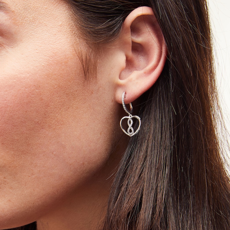 Main Image 2 of 1/4 CT. T.W. Diamond Infinity Heart Drop Earrings in Sterling Silver
