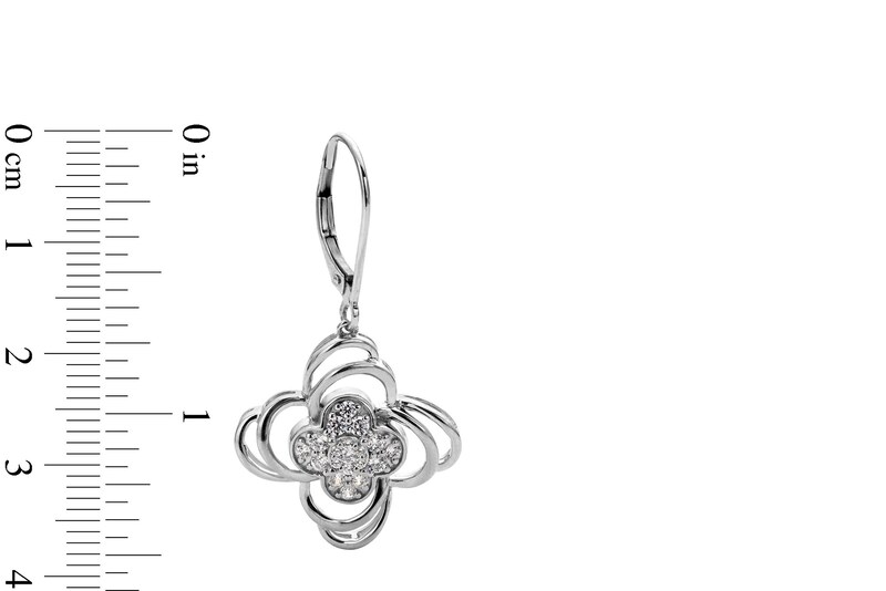 Main Image 3 of 1/2 CT. T.W. Clover-Shaped Multi-Diamond Double Swirl Frame Drop Earrings in Sterling Silver