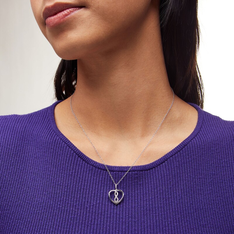 Main Image 2 of 1/8 CT. T.W. Diamond Infinity Heart Pendant in Sterling Silver
