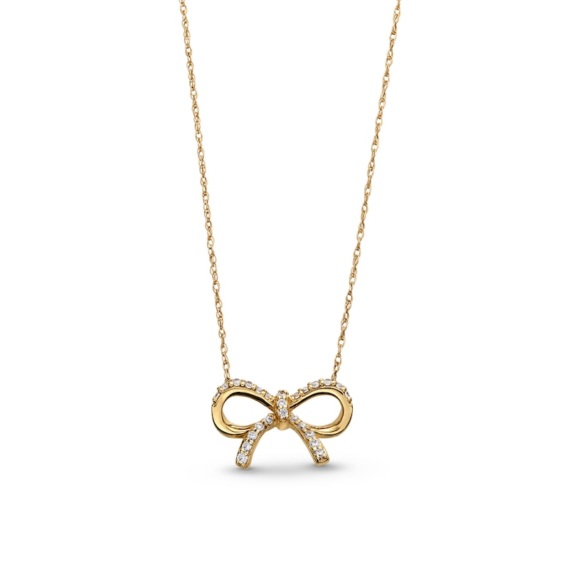 Main Image 1 of 1/10 CT. T.W. Diamond Bow Necklace in 10K Gold