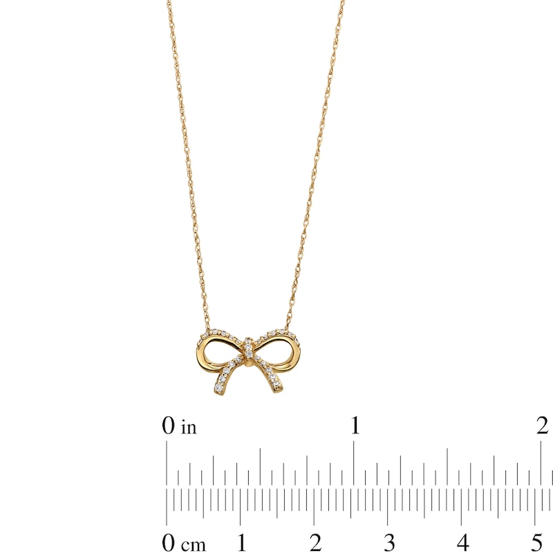 Main Image 3 of 1/10 CT. T.W. Diamond Bow Necklace in 10K Gold