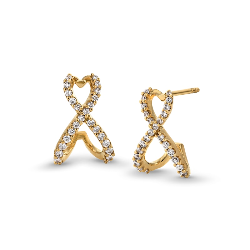 Main Image 1 of 1/3 CT. T.W. Diamond Crossover J-Hoop Earrings in 10K Gold