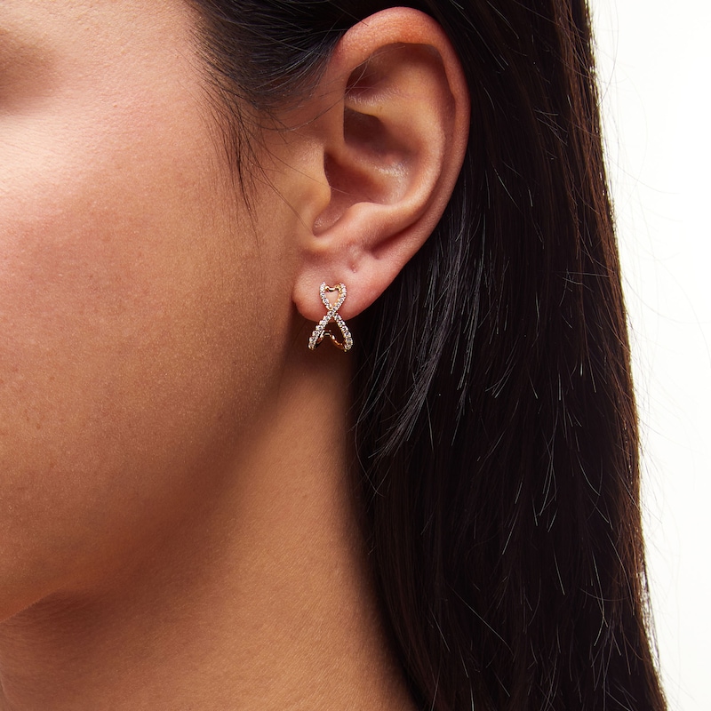 Main Image 2 of 1/3 CT. T.W. Diamond Crossover J-Hoop Earrings in 10K Gold