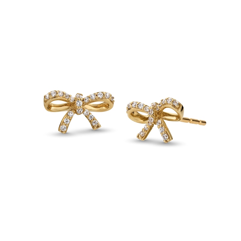Main Image 1 of 1/10 CT. T.W. Diamond Bow Stud Earrings in 10K Gold
