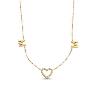 1/15 CT. T.W. Diamond "MOM" Heart Station Necklace in 10K Gold - 17"