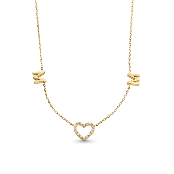 1/15 CT. T.w. Diamond Mom Heart Station Necklace in 10K Gold - 17"