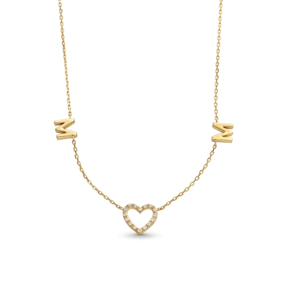 1/15 CT. T.w. Diamond Mom Heart Station Necklace in 10K Gold - 17"