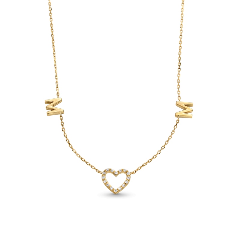 Main Image 1 of 1/15 CT. T.W. Diamond "MOM" Heart Station Necklace in 10K Gold - 17"