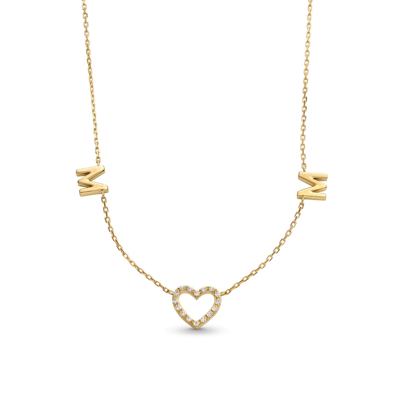 1/15 CT. T.W. Diamond "MOM" Heart Station Necklace in 10K Gold - 17"