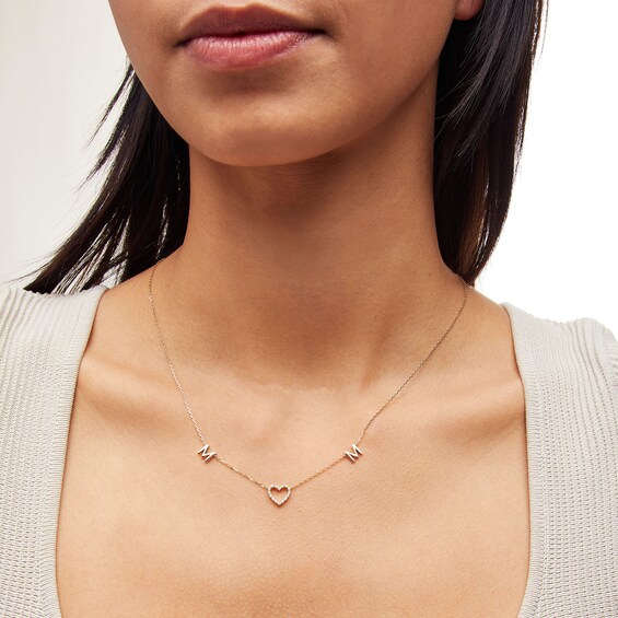 1/15 CT. T.w. Diamond Mom Heart Station Necklace in 10K Gold - 17"