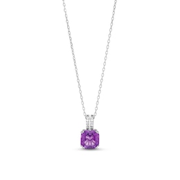 8.0mm Asscher-Cut Amethyst and White Lab-Created Sapphire Double Row Bail Pendant in Sterling Silver