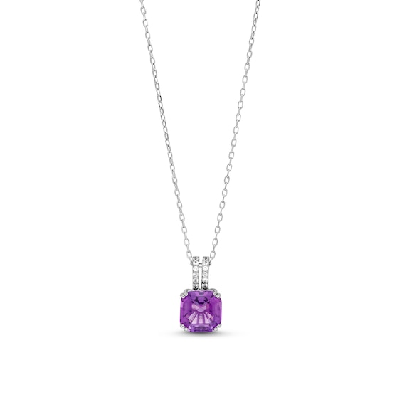 8.0mm Asscher-Cut Amethyst and White Lab-Created Sapphire Double Row Bail Pendant in Sterling Silver