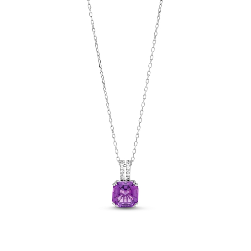 Main Image 1 of 8.0mm Asscher-Cut Amethyst and White Lab-Created Sapphire Double Row Bail Pendant in Sterling Silver
