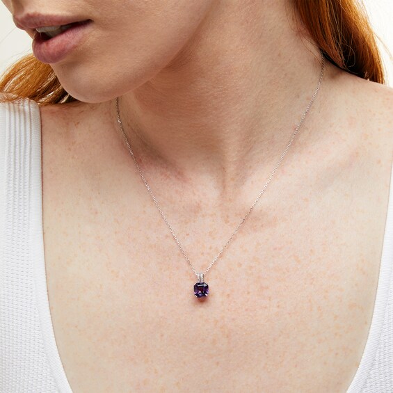 8.0mm Asscher-Cut Amethyst and White Lab-Created Sapphire Double Row Bail Pendant in Sterling Silver